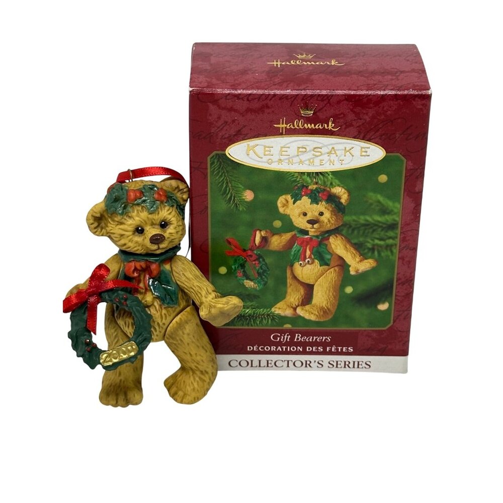 Hallmark 2001 Keepsake Ornament Porcelain‎ Teddy Bear Wreath Collectible Series